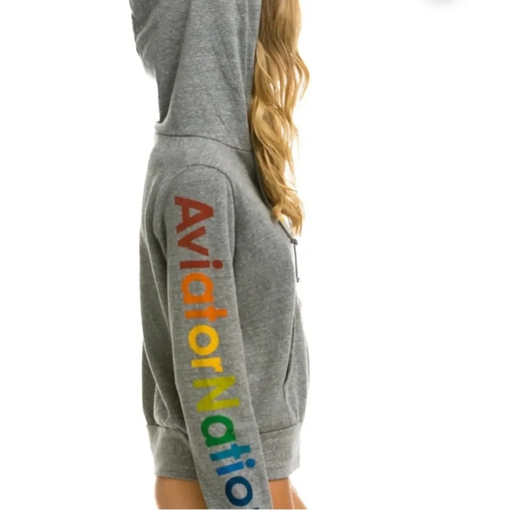 Aviator Nation La Jolla Zip Hoodie Heather Gray Rainbow Logo Sweatshirt Size M - Picture 7 of 10